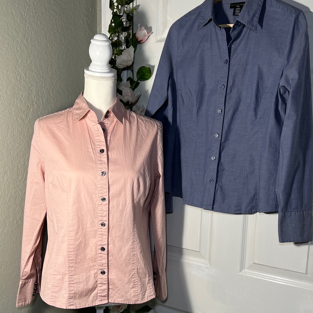 👚👕 Two Button-Up Long Sleeve Shirts one blue one pink - Picture 6 of 12